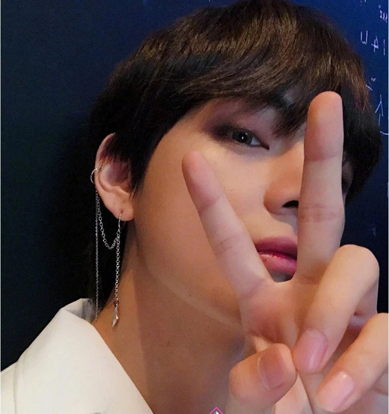BTS V Kim Tae-hyung Tassel silver cartilage clip on earrings