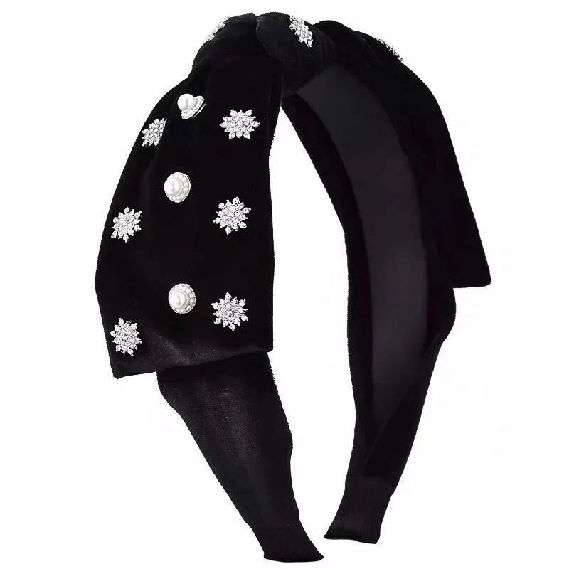 Blackpink Jennie rhinestone pearl velvet black bow headband dupe
