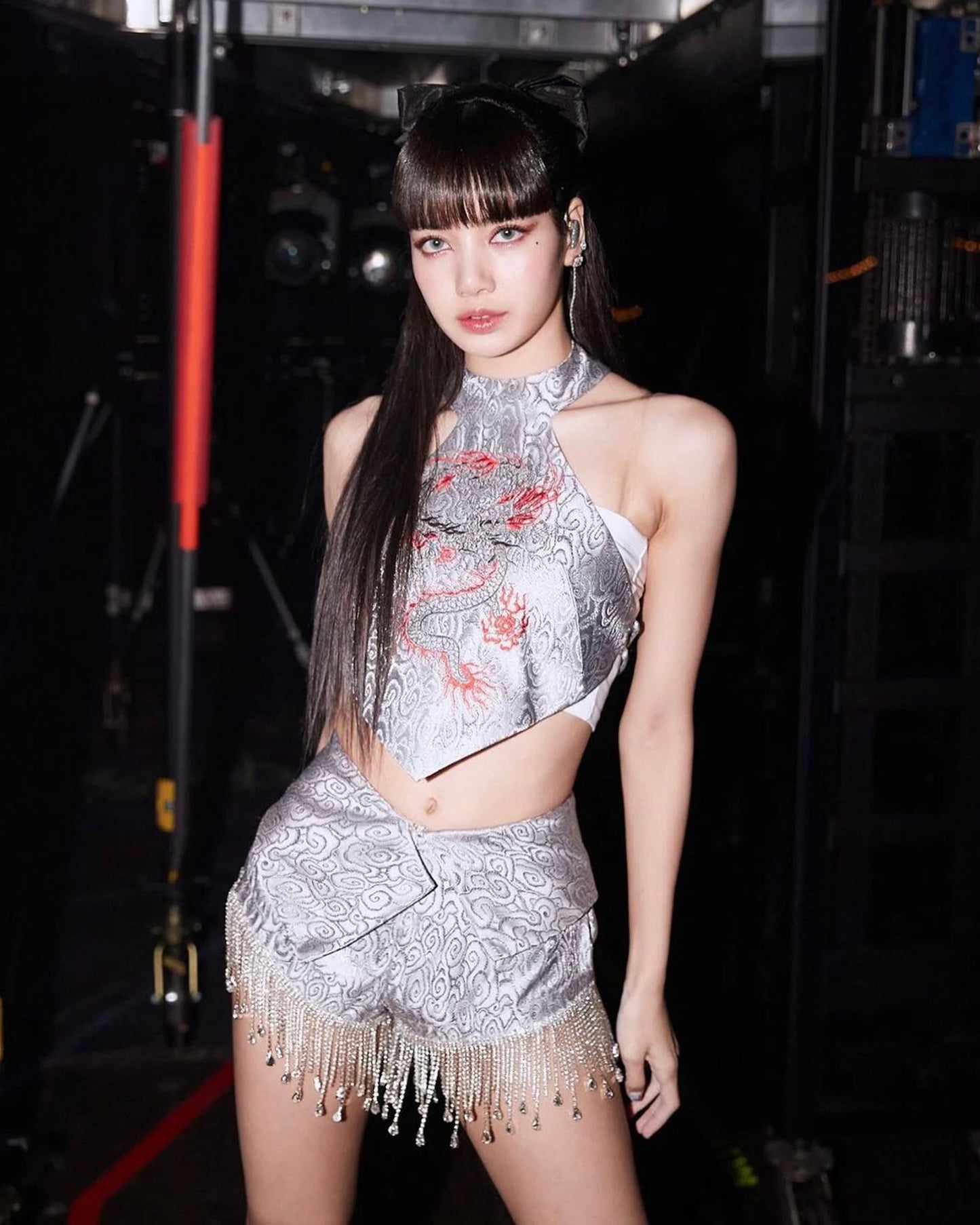 Blackpink Lisa silver dragon embroidered matching set tour stage outfit/dupe/costume