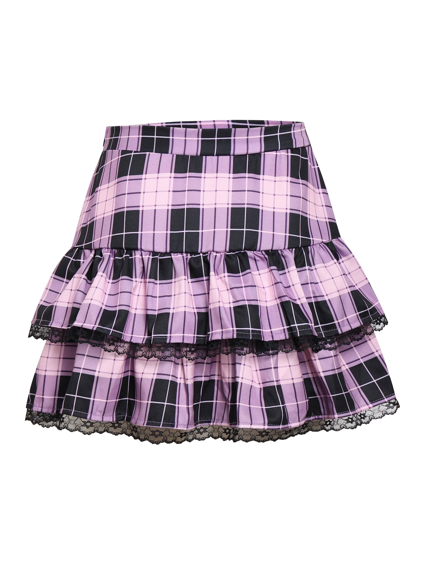Custom Kpop Aespa NingNing purple plaid black lace y2k skirt dupe/costume/stage outfit