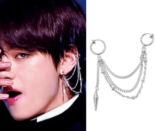 BTS V Kim Tae-hyung Layered silver cartilage clip on earrings