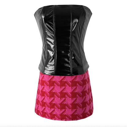 Rose Concert Tour faux leather top & pink houndstooth skirt set costume/dupe